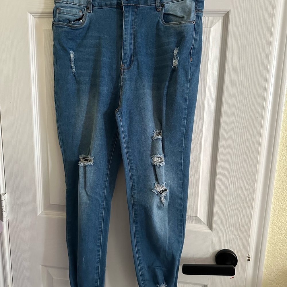 Bamboo Jeans Juniors 17 32x25 Skinny High Waist Distressed Stretch